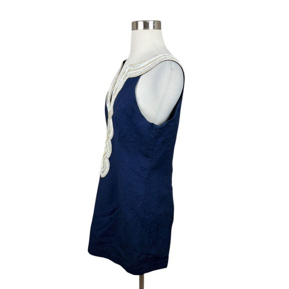 Lilly Pulitzer Valli Shift Dress in True Navy Size 10 Gold Silver Detail Coastal - Picture 2 of 4
